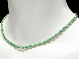 14k Gold 18.00ct Emerald 1.00ct Diamond Necklace