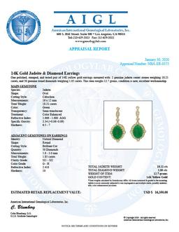 14K Gold 18.21ct Jadeite 1.85 Diamond Earrings