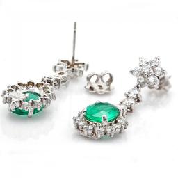 14k W Gold 3.50ct Emerald 2.50ct Diamond Earrings