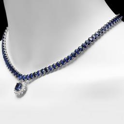 14k Gold 51.5ct Sapphire 1.55ct Diamond Necklace