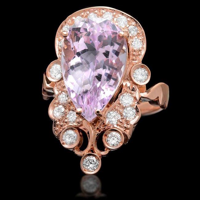 14k Rose Gold 8.50ct Kunzite 0.75ct Diamond Ring