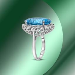 14K Gold 20.11cts Blue Topaz & 1.41cts Diamond Ring