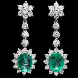 14k W Gold 3.50ct Emerald 2.50ct Diamond Earrings