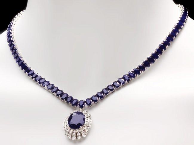 14k Gold 58ct Sapphire 1.80ct Diamond Necklace