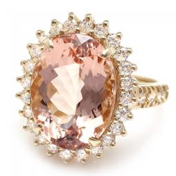 14k Gold 8.80ct Morganite 1.10ct Diamond Ring