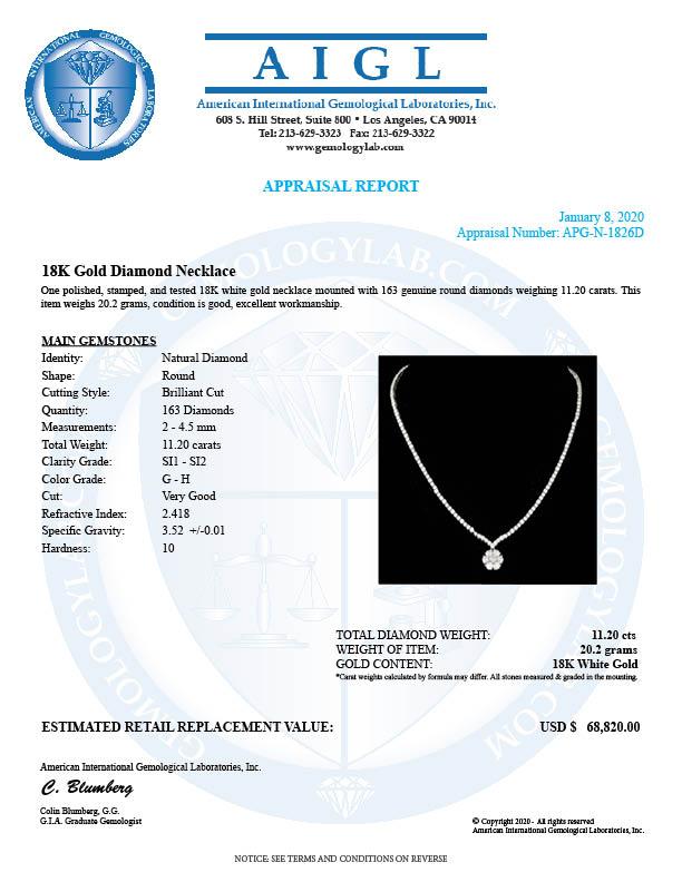 18k White Gold 11.2ct Diamond Necklace