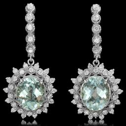 14K Gold 6.28ct Aquamarine 1.60ct Diamond Earrings