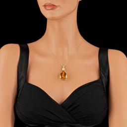 14k Gold 43.50ct Citrine 0.60ct Diamond Pendant