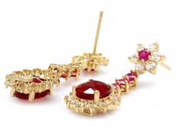 14k Yellow Gold 7ct Ruby 1.80ct Diamond Earrings