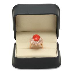 14K Gold 6.39ct Coral 2.41cts Diamond Ring