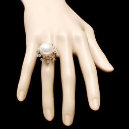 14k White Gold 15mm Pearl 0.85ct Diamond Ring