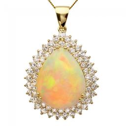 14k Gold 16.00ct Opal 3.50ct Diamond Pendant