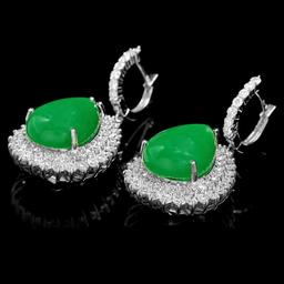 14k Gold 22.50ct Jade 5.15ct Diamond Earrings