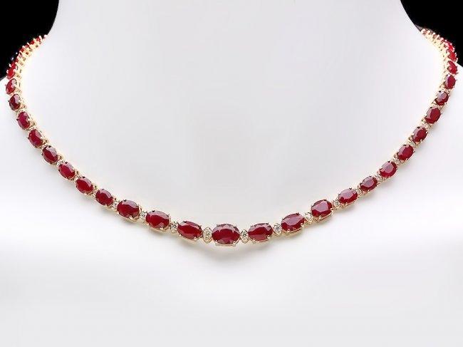 14k Gold 33.00ct Ruby 1.15ct Diamond Necklace