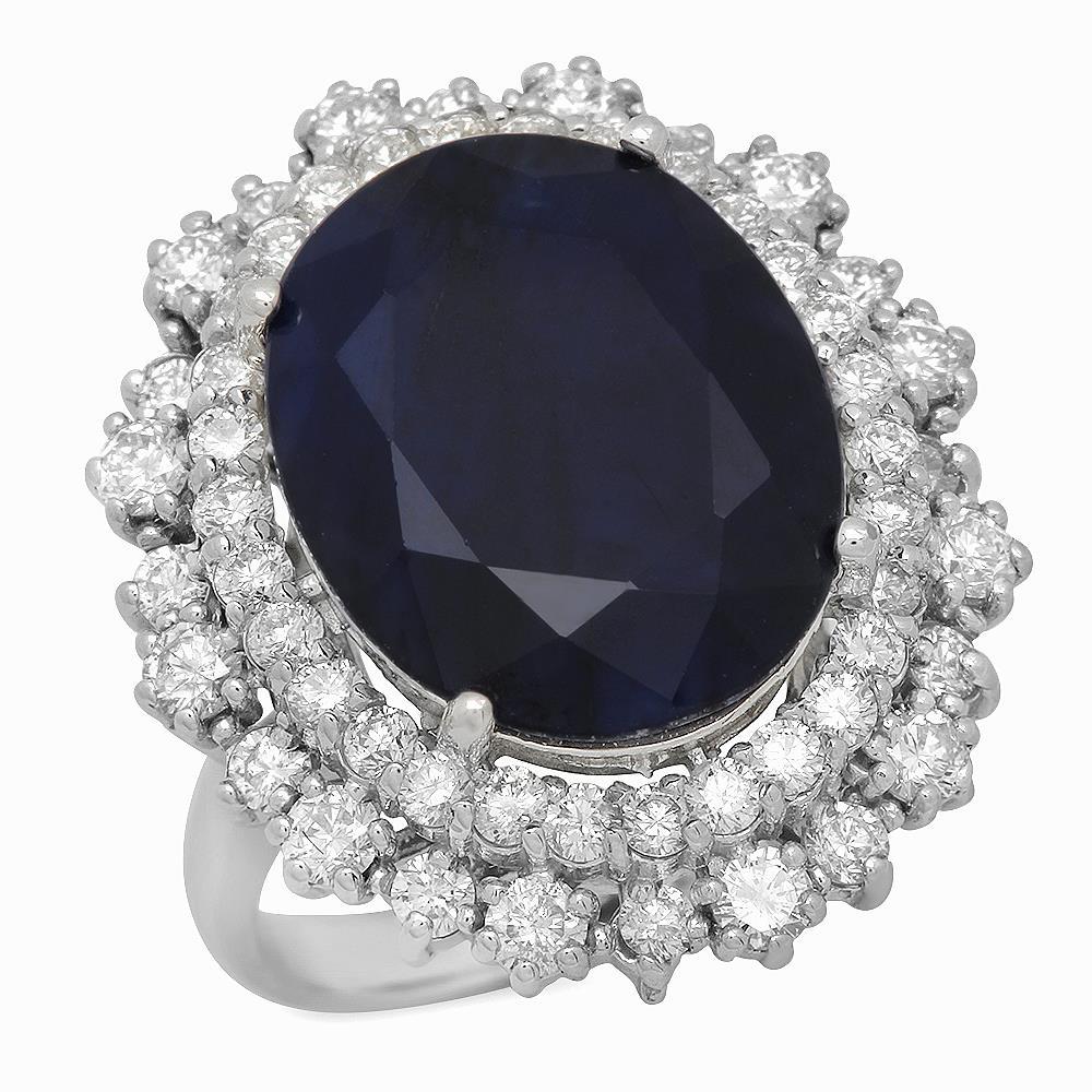 14K Gold 12.10ct Sapphire 1.85ct Diamond Ring