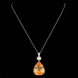 14k Gold 43.50ct Citrine 0.60ct Diamond Pendant