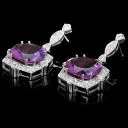 14k Gold 18.00ct Amethyst 1.90ct Diamond Earrings