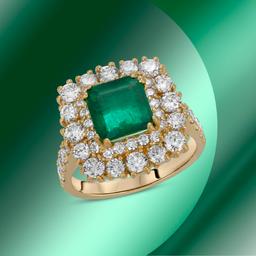 14K Gold 2.01cts Emerald & 2.05cts Diamond Ring