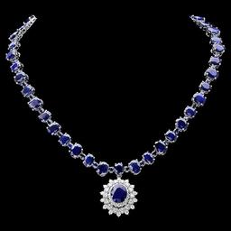 14k Gold 87ct Sapphire 2.50ct Diamond Necklace