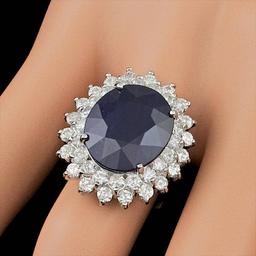 14k Gold 13.50ct Sapphire 2.25ct Diamond Ring