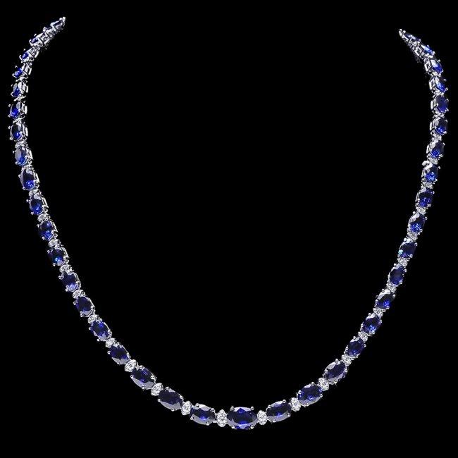 14k Gold 29ct Sapphire 1.10ct Diamond Necklace