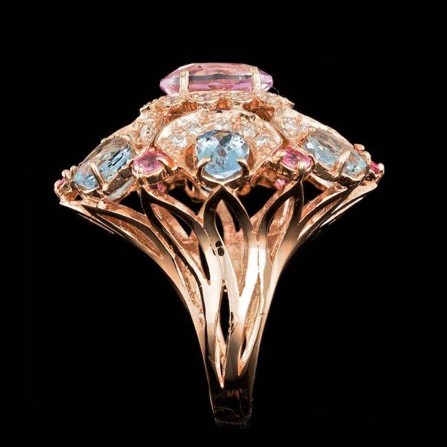 14k Rose Gold 3.50ct Kunzite 1.25ct Diamond Ring