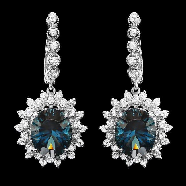 14k Gold 12.00ct Topaz 1.90ct Diamond Earrings