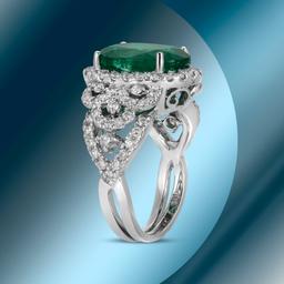 14K Gold 5.91cts Emerald & 1.74cts Diamond Ring