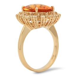 14K Gold 4.79ct Citrine 0.3ct Fancy Color Diamond 1.00cts Diamond Ring