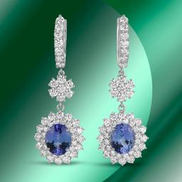 14K Gold 6.09cts Tanzanite & 7.01cts Diamond Earrings