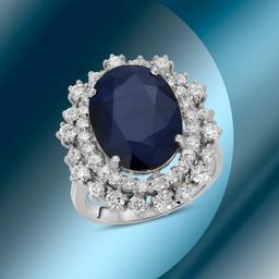 14K Gold 7.11cts Sapphire & 1.39cts Diamond Ring