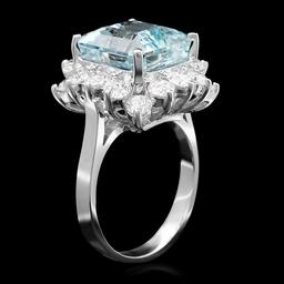 14k White Gold 7.40ct Aquamarine 2ct Diamond Ring