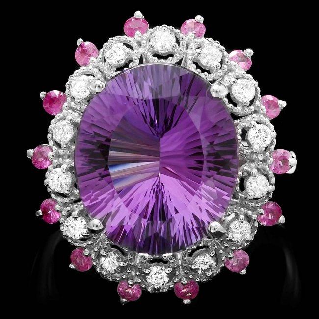 14k Gold 6.50ct Amethyst 0.35ct Diamond Ring