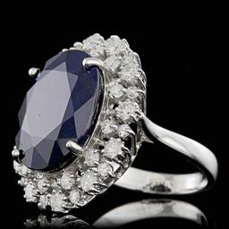 14k Gold 16.00ct Sapphire 1.55ct Diamond Ring