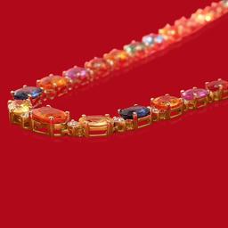 14K Gold 33.00ct Multi-Colored Sapphire 0.95ct Diamond Necklace