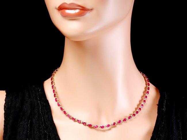 14k Gold 25.00ct Ruby 1.20ct Diamond Necklace