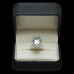 14K Gold 11.27ct Aquamarine 1.25ct Diamond Ring