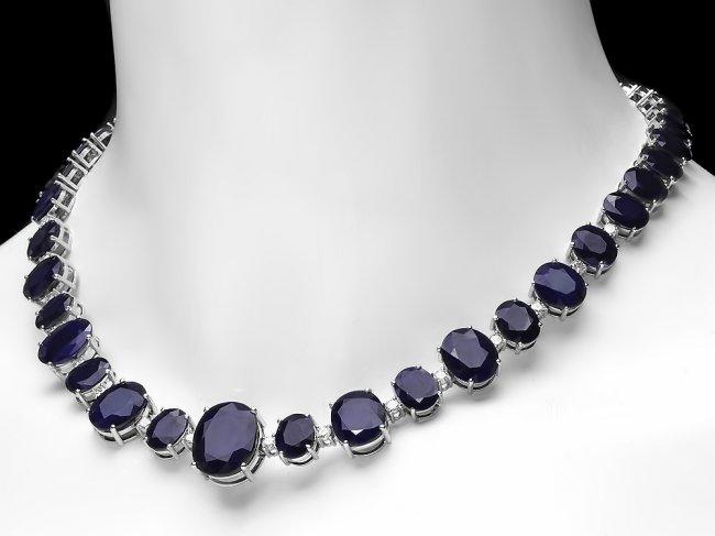 14k W Gold 164ct Sapphire 1.85ct Diamond Necklace