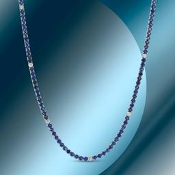 14K Gold 12.50cts Sapphire & 0.71cts Diamond Necklace