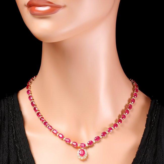 14k Gold 55.7ct Ruby 2.70ct Diamond Necklace