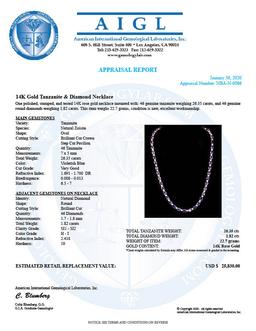 14k Gold 26.35ct Tanzanite 1.82ct Diamond Necklace