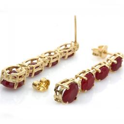 14k Gold 8.00ct Ruby 0.30ct Diamond Earrings