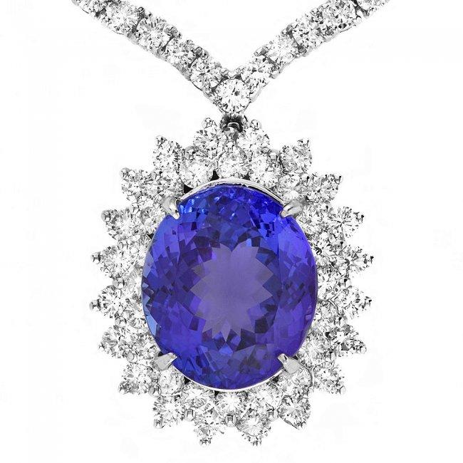 18k Gold 12ct Tanzanite 11ct Diamond Pendant