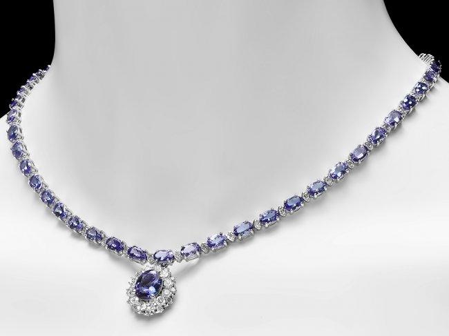 14k Gold 25.5ct Tanzanite 3.00ct Diamond Necklace