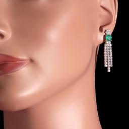14k White Gold 1.70ct Emerald 2.62ct Diamond Earrings