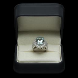 14K Gold 9.35ct Aquamarine & 1.85ct Diamond Ring