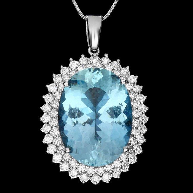 14k Gold 20ct Aquamarine 2.2ct Diamond Pendant