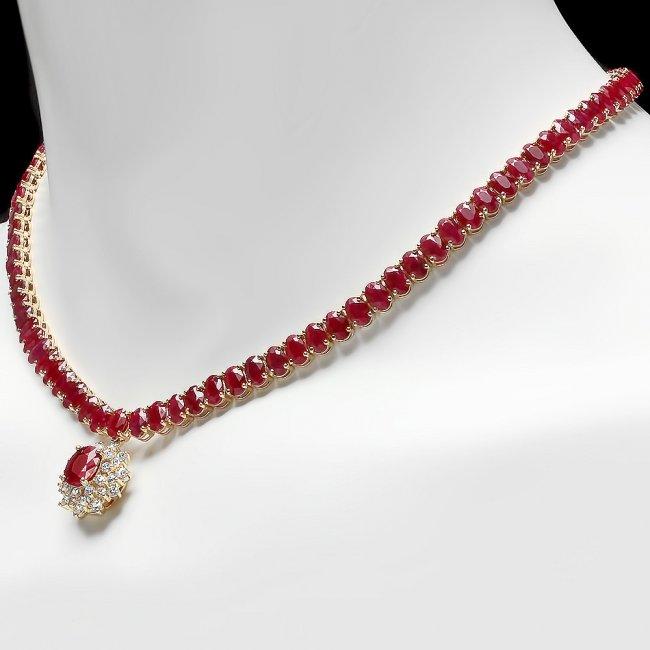 14k Gold 60.5ct Ruby 1.40ct Diamond Necklace