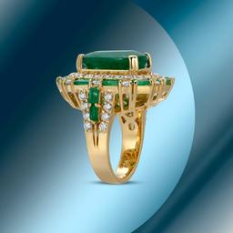 14K Gold 13.88cts Emerald & 2.89cts Diamond Ring