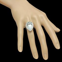 14K Gold 11.27ct Aquamarine 1.25ct Diamond Ring